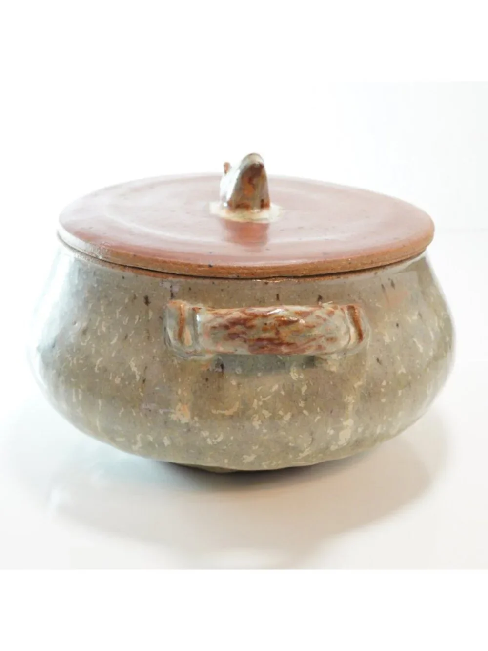 Vintage Brooke Studio Art Pottery Stoneware Lidded Crock Bird Finial Gray